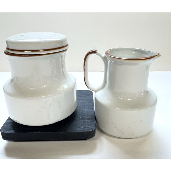 MCM Handgemalt Stoneware Creamer and Sugar Canister Vintage Brown Floral - Picture 3 of 8